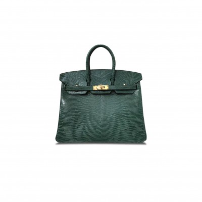 HERMÈS MASTER BIRKIN 25 LIZARD MALACHITE GREEN GOLD BUCKLE H028352CA21 (25*20*13cm)